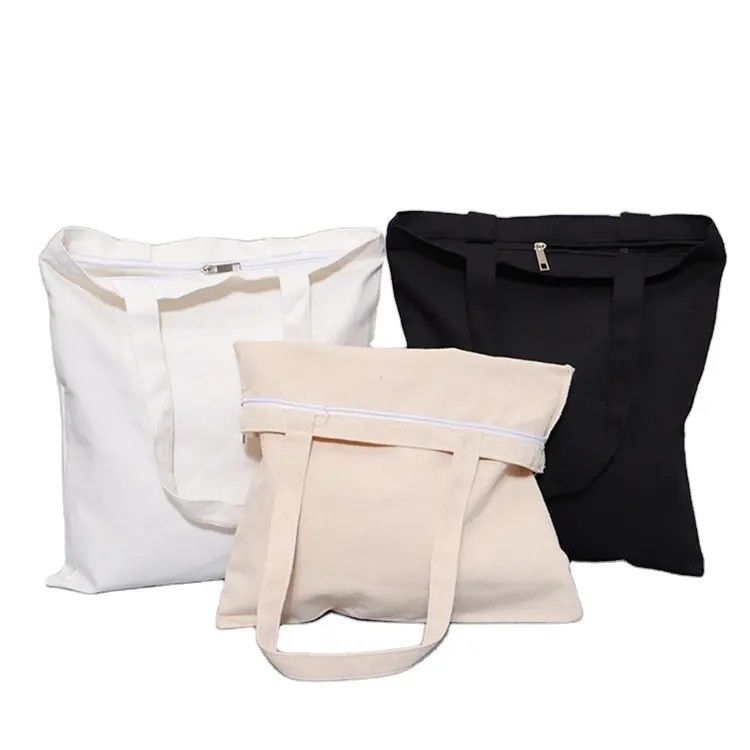 Diseño personalizado de color natural 100% algodón lienzo bolsa de toque con cremallera para eco-compras