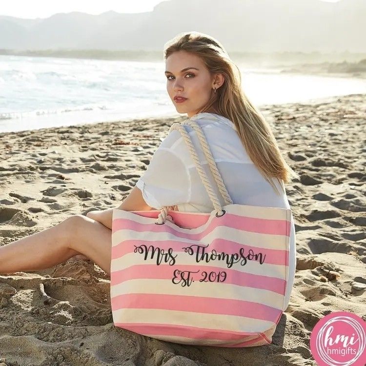 Bolso de bolsa de canvas a rayas personalizado para la escuela de playa de verano