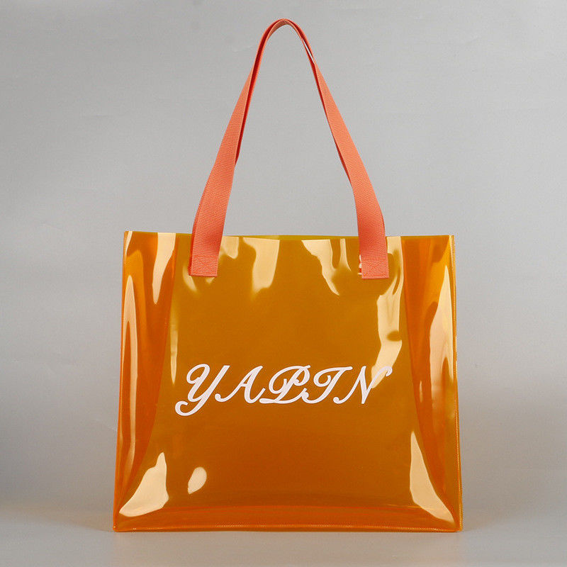 Impresión de pantalla de seda Bolsa de compras de logotipo personalizado Bolsa de PVC transparente con material de lona