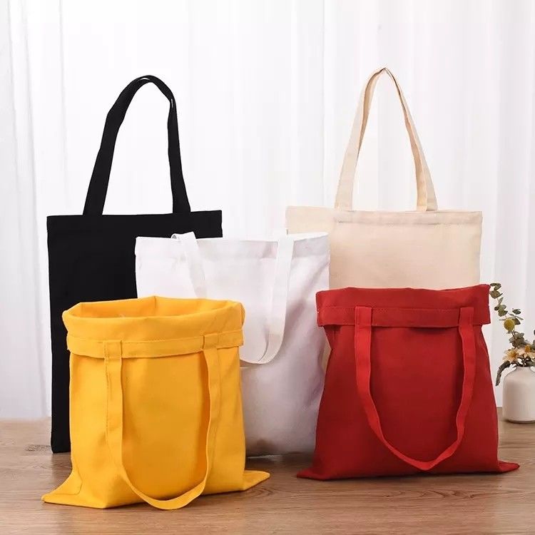 Bolso de compras de lona de algodón reutilizable de tamaño mediano personalizado y personalizado para compras