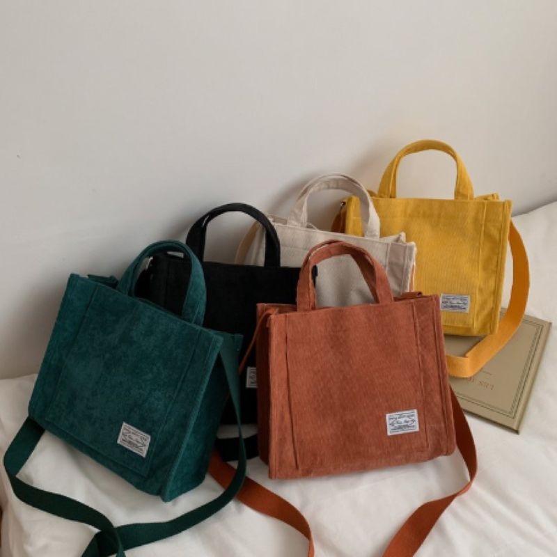 Bolso de ropa de corduroy con correa ajustable con logotipo personalizado