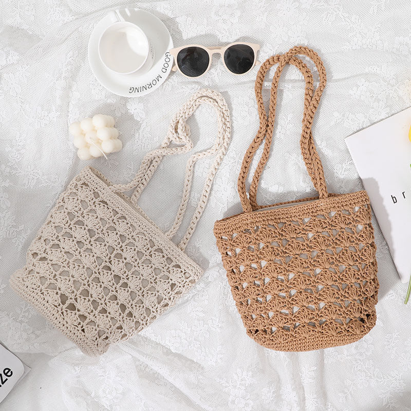 Simple Casual Summer Lady Straw Bolsa de balde hecha a mano para mujeres Bolsa de hombro de vacaciones en la playa