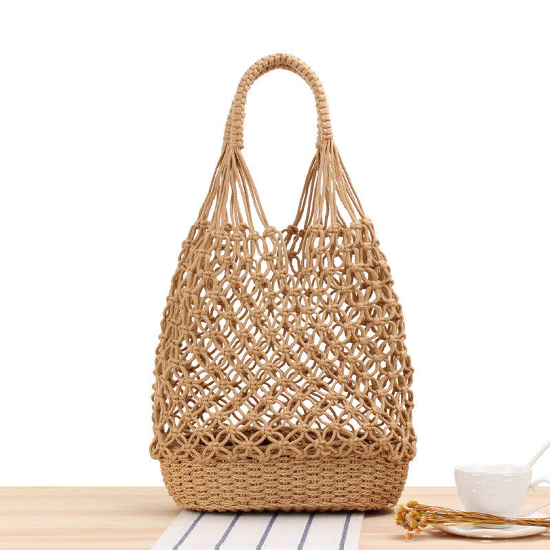 Lo más nuevo de moda de color personalizado de tejido hueco de tejido bolsas de playa de paja bolsa de toque