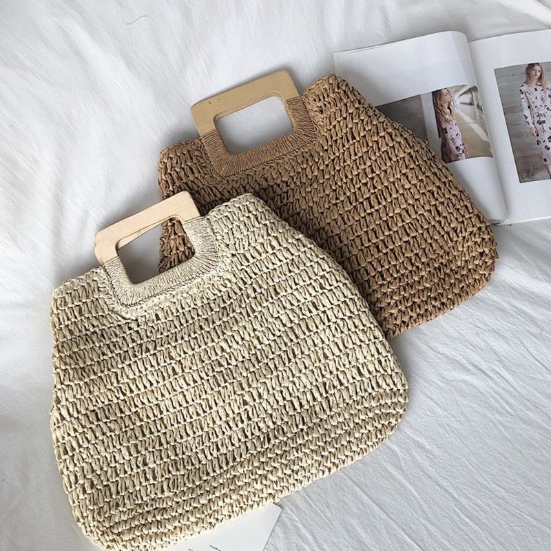 Ninguna decoración bolso de ratan portable bolso de paja de mujer para vacaciones de verano