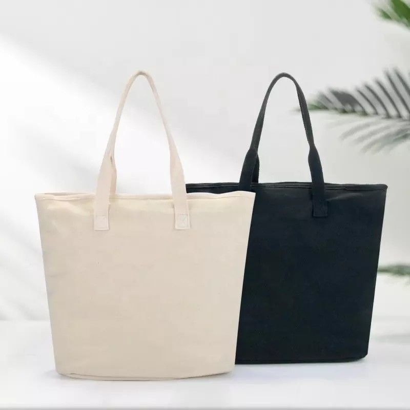Bolsas de compras de playa blanca con mango de algodón y logotipo impreso a medida