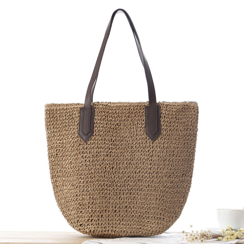 Mujeres bolsas de paja verano natural Raffia bolsas de paja de playa con dos asas más reciente llegada