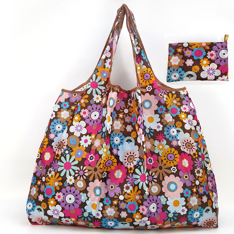 El más nuevo estilo de moda eco amigable poliéster plegable bolso de compras floral para mujeres