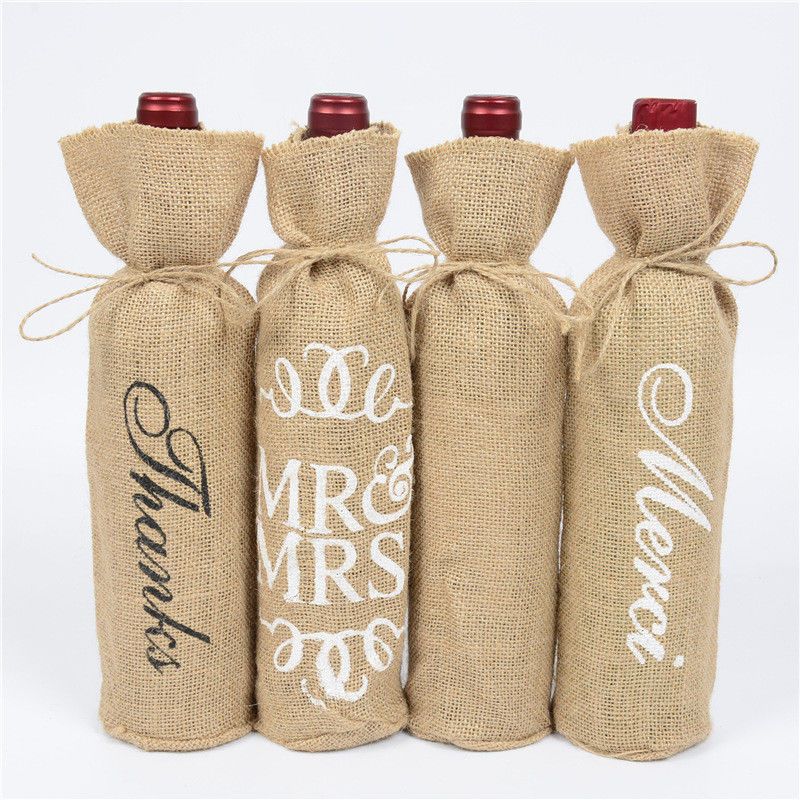 Botellas de vino de yute con cuerdas de dibujo Bolsas de regalo de vino reutilizables en color personalizado