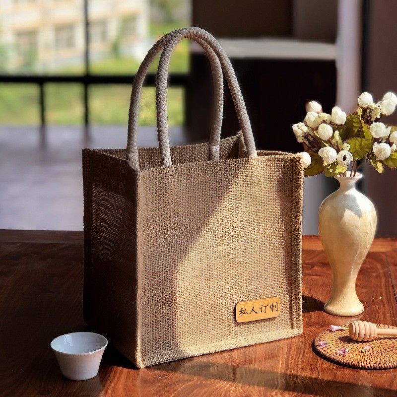 Bolsas de jute ecológicas con logotipo impreso personalizado y asas de cuero