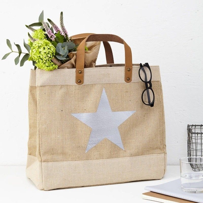 Vida escolar diaria Bolsa de yute personalizada reciclada Bolsas de yute con mangos de cuero